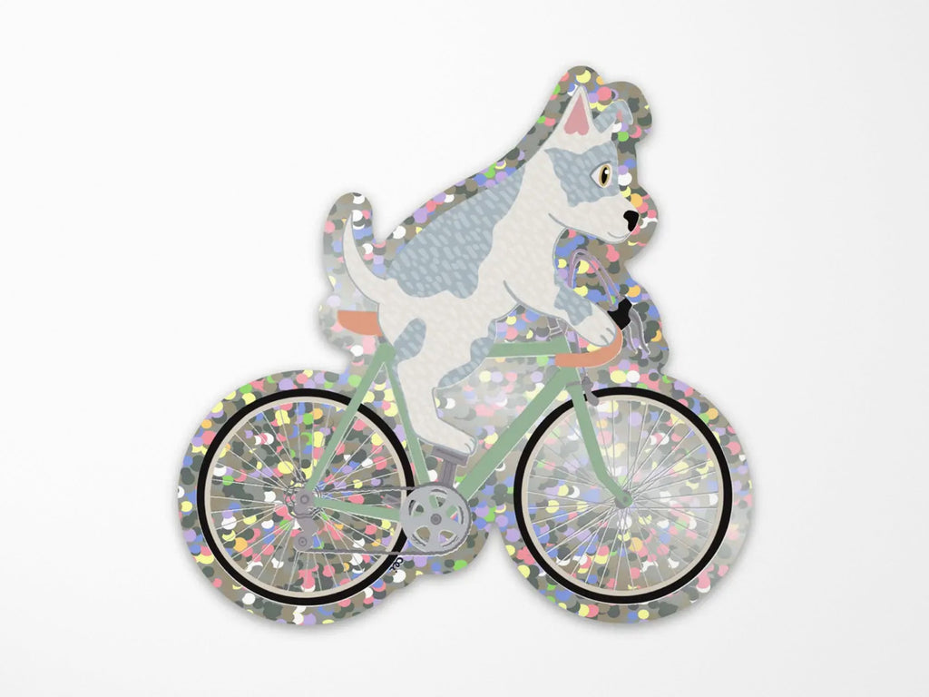 Bicycle Pup Vinyl Glitter Sticker