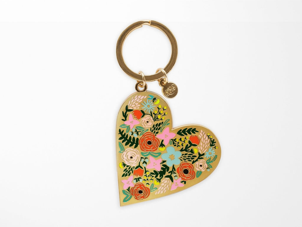 Floral Heart Enamel Keychain