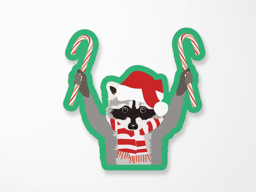 Holiday Candy Cane Raccoon Vinyl Sticker