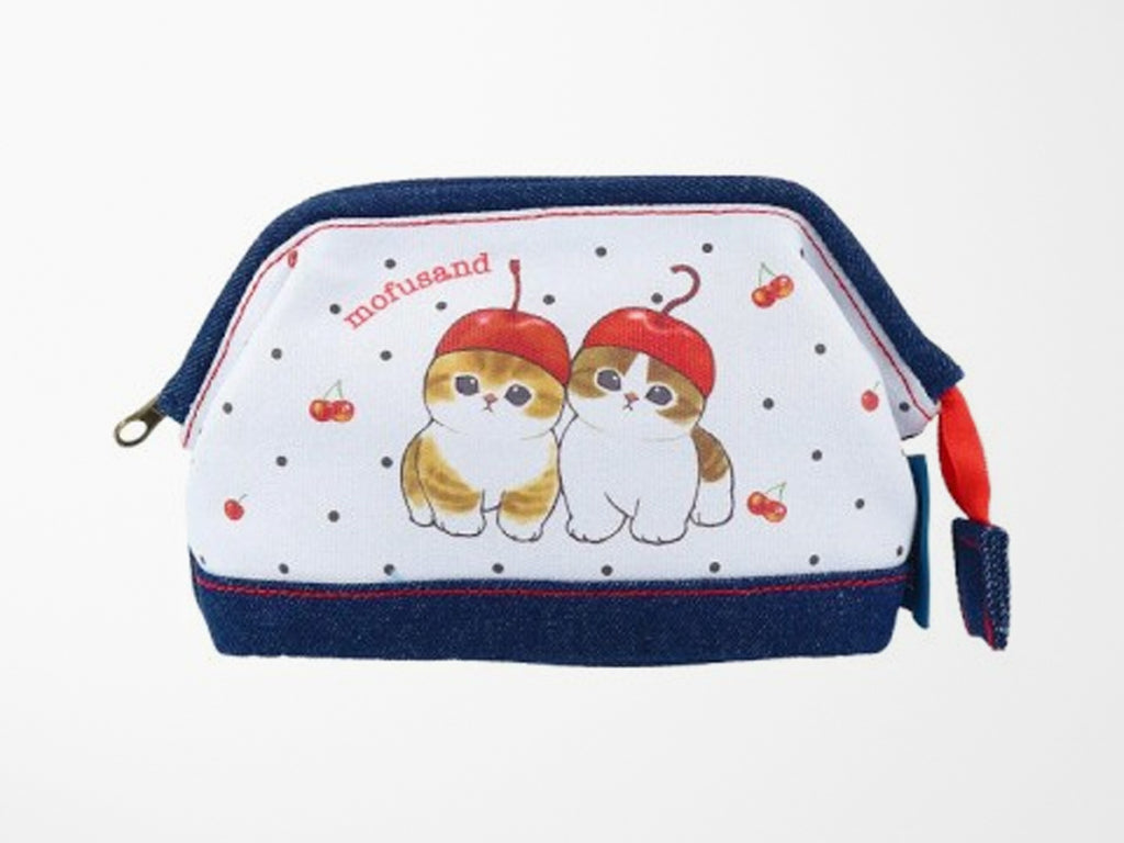 Mofusand Zipper Pouch - Denim Cherry Cats