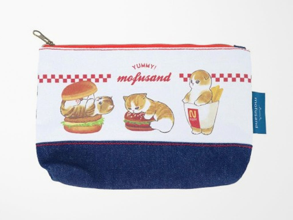 Mofusand Zipper Pouch - Denim Hamburger Cats