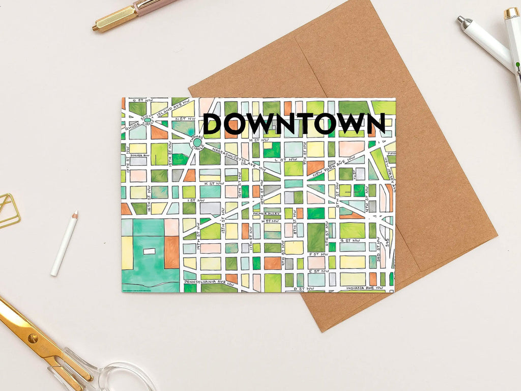 Downtown DC Art Map Greeting Card